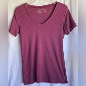 Eddie Bauer Women's Short Sleeve V-Neck Tee - Plum Medium